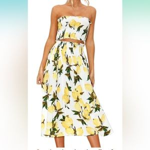 🍋 Angashion Women's Floral Crop Top Maxi Skirts Set 2 Piece Outfit Dress…
